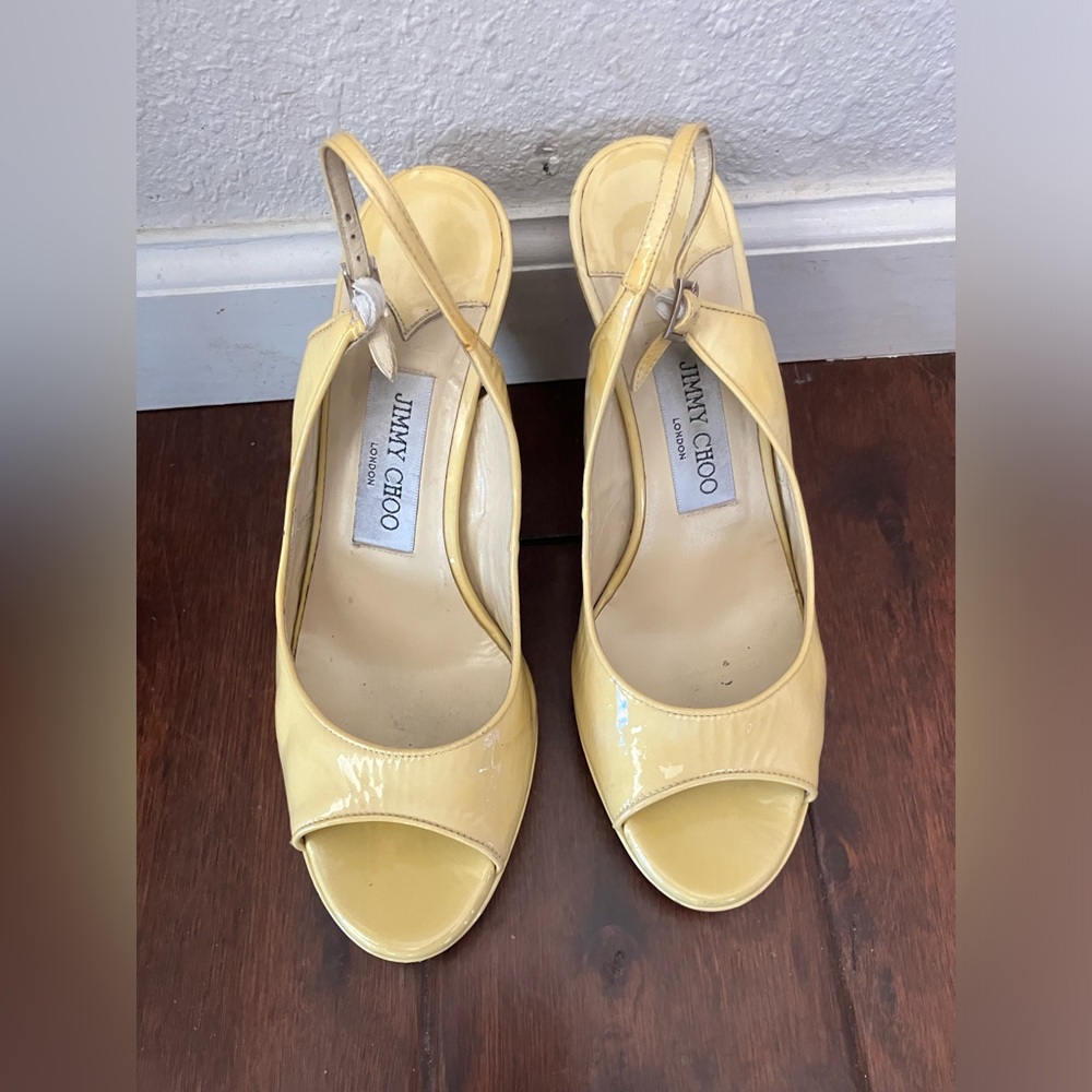 Jimmy Choo Patent Yellow Wedge Heels 6.5